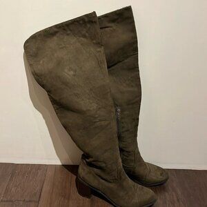 Womens JustFab Over The Knee Bootsolive green alle WC size 11 zipper